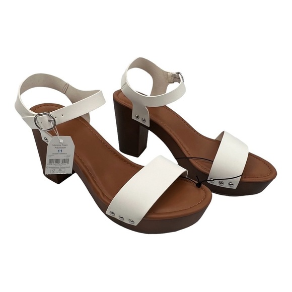 Time And Tru White Memory Foam Platform Block Heel Sandals Size 11 Women’s - Picture 1 of 9